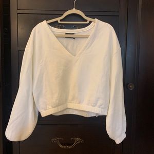 Urban Outfitters Cream Deep V Sweatshirt Top